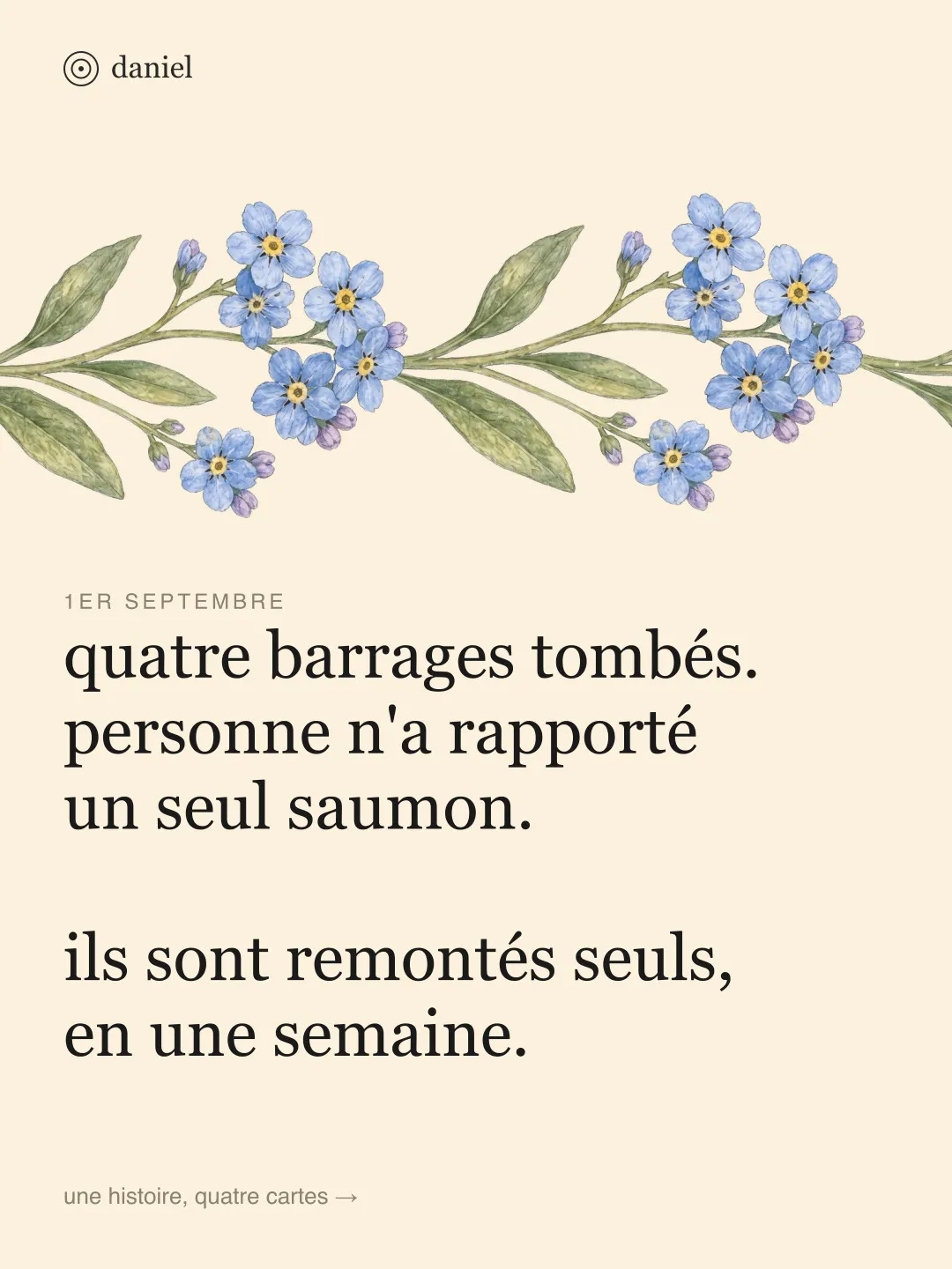 quatre barrages tombés. personne n'a rapporté un seul saumon. ils sont remontés seuls, en une semaine.